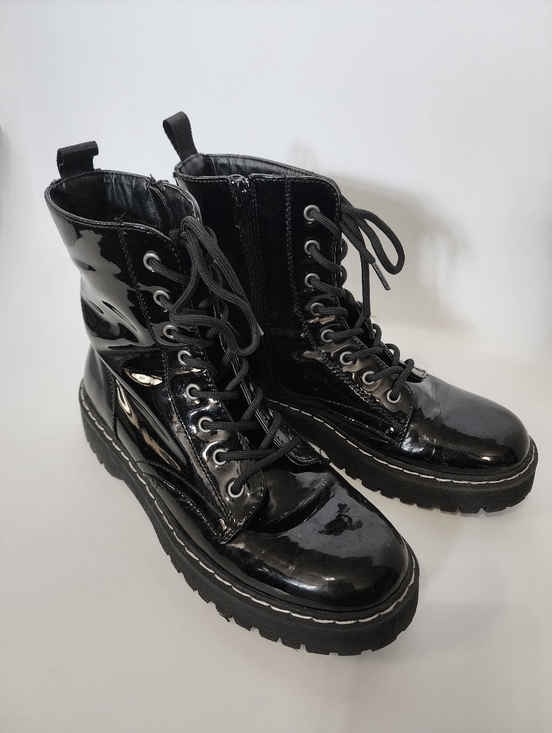 Shoes - Black Shiney Pvc Black Conbat Boots